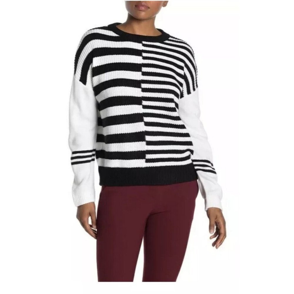 Catherine Malandrino Women's Black & White Colorblock Pullover Sweater‎ Size XS